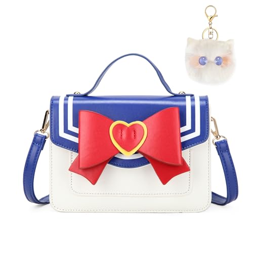Cute Anime Cosplay Big Bow Top-Handle Purse Small Shoulder Crossbody Bag for Women Girls (BLUE/RED)