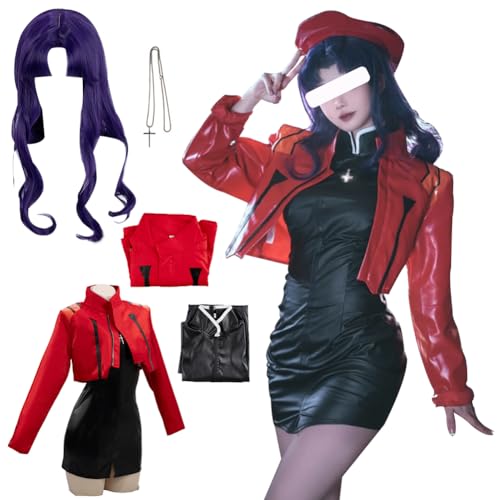 LUOHSIY Misato Katsuragi Cosplay Costume Dress Outfit Red Uniform Halloween for Women - Costume(with Wig) - Large