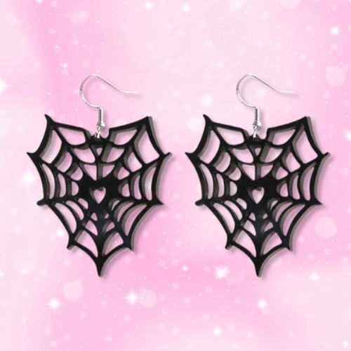 Gothic Spiderweb earrings, 925 sterling silver earrings, Halloween, Strange Dollz Boudoir
