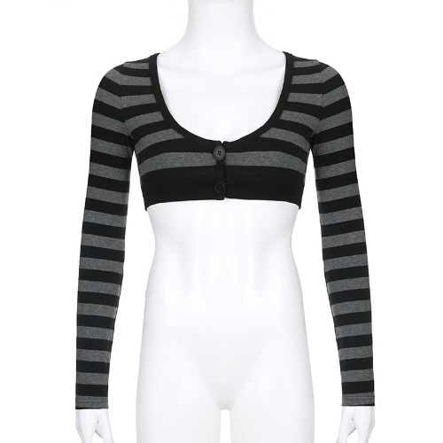 Grey Alt Grunge Striped Crop Top - Grey / L