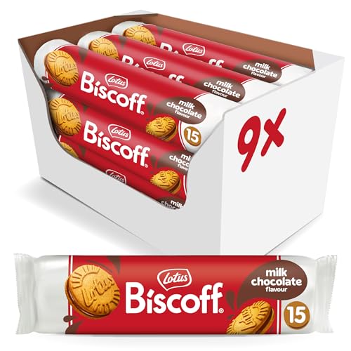 Lotus Biscoff Sandwich Cookies, Milk Chocolate Cream, 15 Cookies per pack, 5.29 Ounce (Pack of 9) - Milk Chocolate - 5.29 Ounce (Pack of 9)