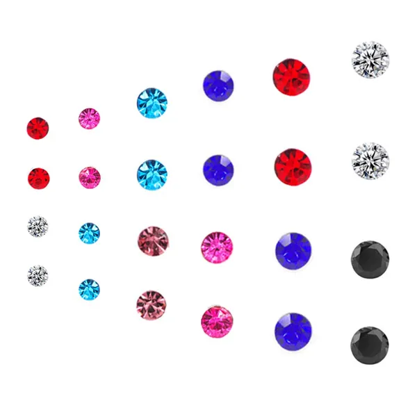 Spiritlele 12 Pairs Colors Crystal Magnetic Stud Earrings Set CZ Non Piercing Clip on Earrings Pack