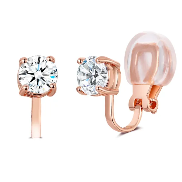 SOFAVO Rose Gold Tone Bling Prong Setting 6mm Cubic Zirconia Clip on Stud Earrings