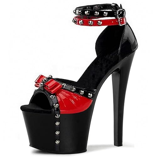 HYDgfiuf Women's Gothic Rivets Platform Sandals Stiletto High Heels Sexy Stripper Club Pole Dancing Show Heels Wedding Dress Party Shoes Unisex Large Size - 5 UK - Black