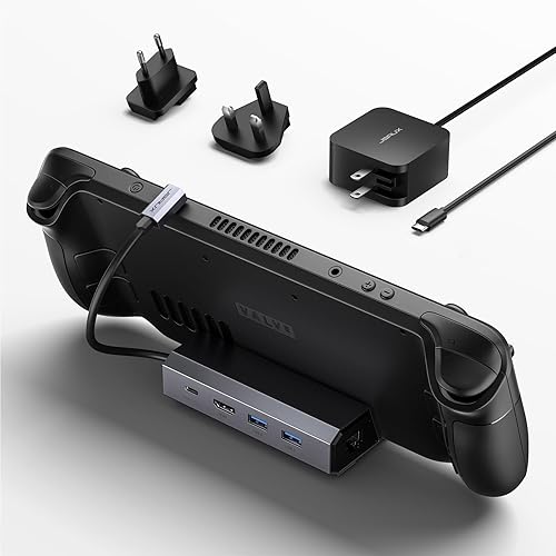 JSAUX Docking Station and 45W Charger Compatible with Steam Deck, 5-in-1 Dock with HDMI 2.0 4K@60Hz, 100Mbps Ethernet, Dual USB-A 2.0 and 100W Charging USB-C Port for Steam Deck/ROG Ally -HB0602 - Gray with 45W Charger