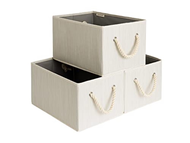 StorageWorks Large Storage Baskets for Organizing, Foldable Storage Baskets for Shelves, Fabric Storage Bins with Handles, Beige, White & Ivory, 3-Pack - White 16 ¼" L x 12" W x 10" H