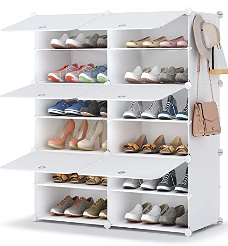 HOMIDEC Shoe Rack, 6 Tier Shoe Storage Cabinet 24 Pair Plastic Shoe Shelves Organizer for Closet Hallway Bedroom Entryway - White - 2 by 6