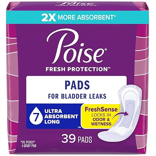 Poise Incontinence Pads & Postpartum Incontinence Pads, 7 Drop Ultra Absorbency, Long Length, 39 Count, Packaging May Vary - Long Length - 39