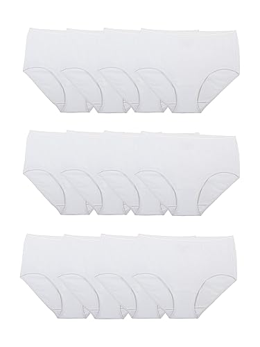 Fruit of the Loom Women's Eversoft Cotton Underwear Multipacks, Tag Free & Breathable, Available in Plus Size - 10 - Brief - White