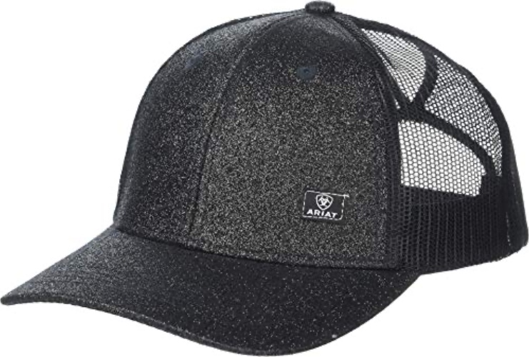 ARIAT Women's Offset Logo Glitter Messy Bun Snapback Cap - One Size - Black
