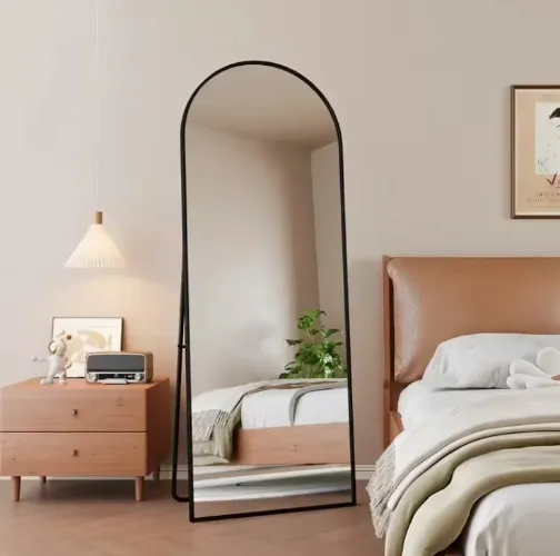 Miroir Sur Pied - Cadre En Métal - 162 X 53 Cm - Arc - Pour Salon Ou Dressing - Noir