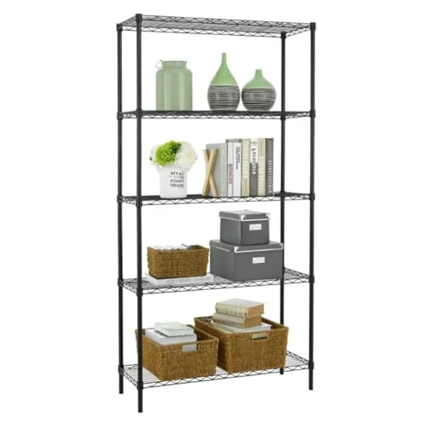 5 Shelf Wire Shelving Unit Garage NSF Wire Shelf Metal Large Storage Shelves Heavy Duty Height Adjustable Utility Commercial Grade Steel Layer Shelf Rack Organizer 1250 LBS Capacity -14x36x72,Black