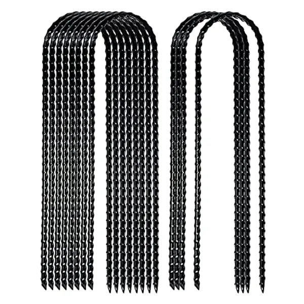Nigh Coated Rebar Trampoline Wind Stakes Set of 12 Safety Ground Anchors Stakes Extra Heavy Duty Metal Landscape Staples 10 Inches Long (Black)