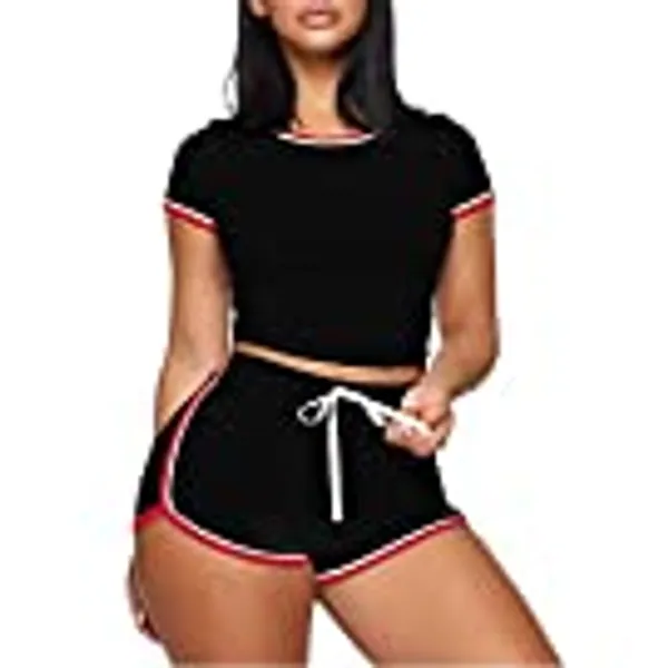 WIHOLL Womens Casual 2 Piece Short Sleeve Outfits Sets Summer Sexy Active Tracksuits