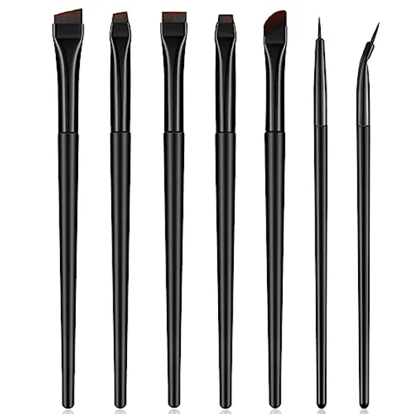 Rytrre 7 Pcs Eyeliner Brush, Angled Flat Definer Eye Liner Makeup Brushes, Ultra Fine Bent Pencil Point Eyeliner Brushes for Precision Liner