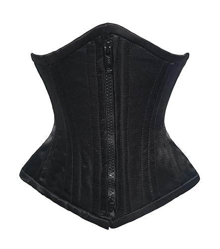 Luvsecretlingerie Heavy Duty 26 Double Steel Boned Waist Training Underbust Tight Shaper Corset #8477-S - XX-Small - Black Satin Bzip (Normal Torso-fit Well for 10.65"/27 Cm Torso Length and Above)