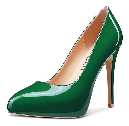Aachcol Women Stiletto Pumps Hidden Platform Close Round Toe High Heel Slip-on Office Wedding Party Dress Shoes 5 Inch - 5 - Dark Green Patent