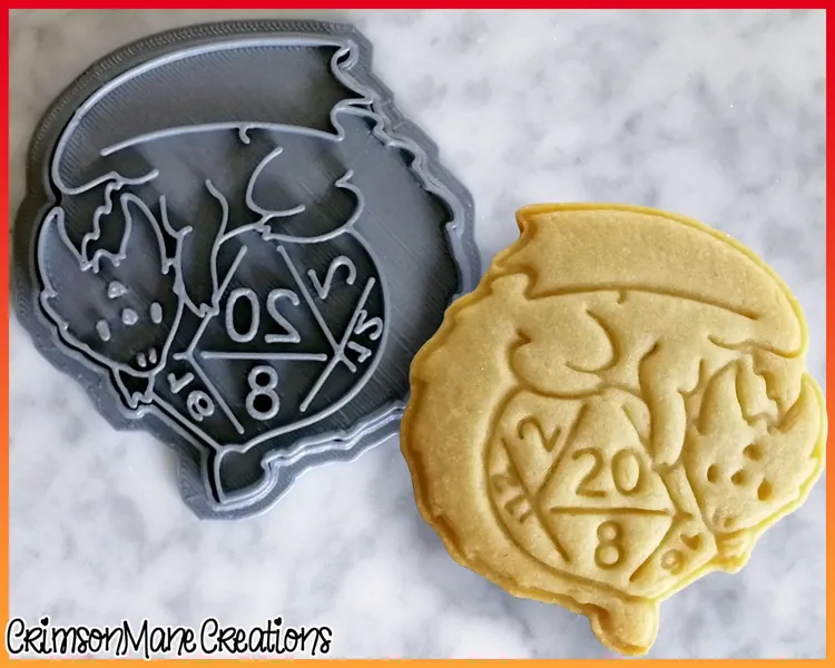 D20 Dice Dragon Fantasy Game Cookie Cutter - Ceramics and Pottery - RPG - Biscuit Baking Supplies - 3D Printed - Geek - Fondant Tool