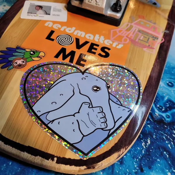 Blue Elephant Dude Heartthrob Holographic Sticker