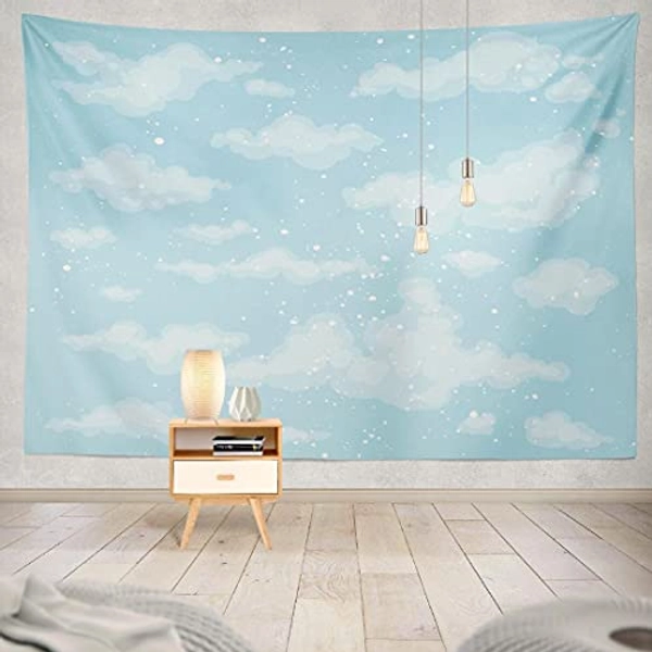 Lshtar Light Blue Tapestry Sky Tapestry with White Cloud Tapestry Sky Cotton Candy Cute Heaven Decorative Tapestry Pastel Beautiful Bright Day Wall Hanging Tapestry for Bedroom Living Room,80X60 Inch