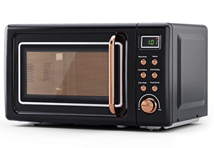 Compact Microwave Oven, SIMOE Retro Countertop Microwave 0.7 cu. ft. 700W with 8 Auto-cooking Set(Black) - Black