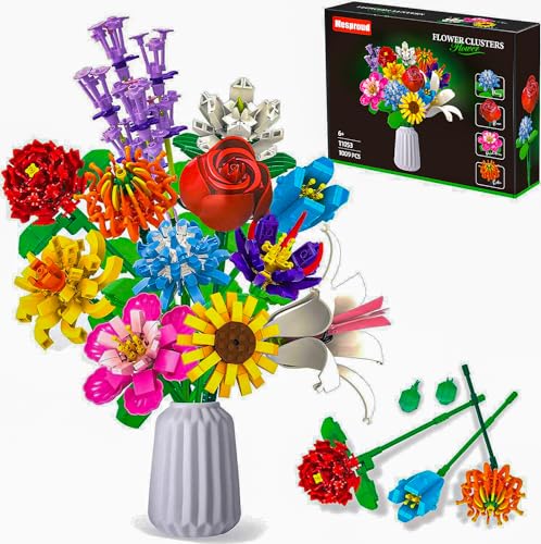 Flower Bouquet Building Set, 12 Artificial Flower Plants for Botanical Collection, Flowers Building Set(1009PCS) for Adults Girls Ages 6+, Romantic Gift for Mother's Day, Valentine's Day, Women's Day