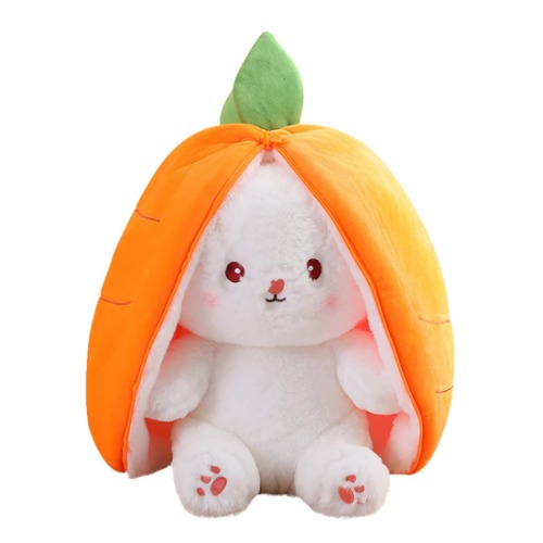Snewvie Easter Bunny Stuffed Animal Plush, Reversible Bunny Carrot Strawberry Pillow with Zipper, Cute Squishy Rabbit Sofa Pillow Decoration Doll, Soft Plush Toy for Boys Girls - Carrot S-18cm/7.1"