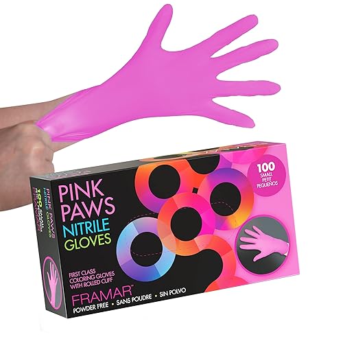 FRAMAR Pink Nitrile Gloves Small – Disposable Gloves Small, Non Latex Gloves Small, Latex Free Gloves Small, Gloves Disposable Small, Pink Gloves Disposable, Rubber Gloves Small, Hair Dye Gloves – 100 - S