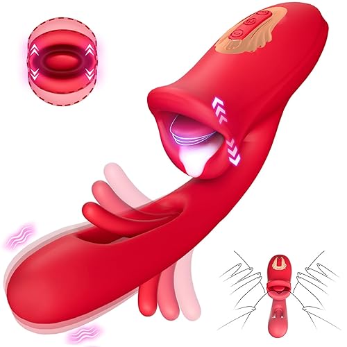 G Spot Vibrator Adult Sex Toys for Women, Tongue Rose Sex Toy Dildo Vibrators Clitoral Stimulator with 10 Licking Sucking 10 Vibration Modes Flapping Clitoral Stimulator Anal Sex toys Couples Sex Toys - RED