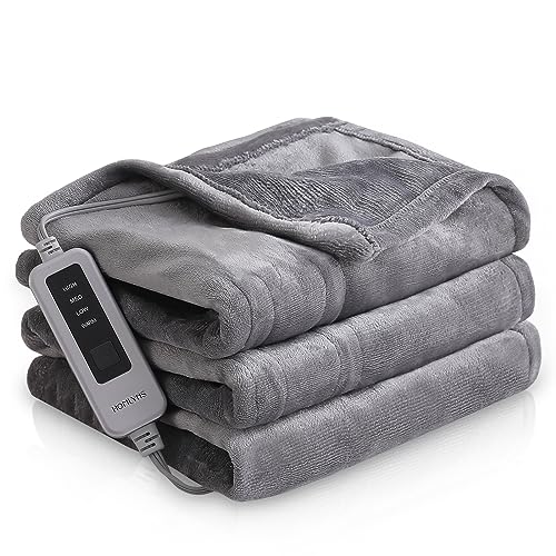HOMLYNS Heated Blanket Electric Throw, Electric Blanket with 3 Hours Timer Auto-Off & 4 Heating Levels, Flannel Heating Blanket with ETL Certification, Machine Washable Heated Throw (50" x 60", Grey) - Grey - Throw