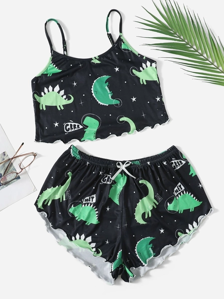 Star & Dinosaur Print Bow Front Pajama Set