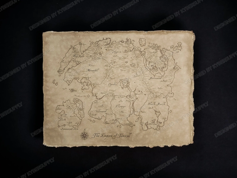 Elder Scrolls Map Scroll - Fanart - Skyrim, Oblivion, Morrowind, ESO - Weathered Prop Replica, Heavyweight Cotton Parchment Art Print