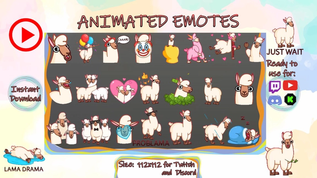 Lama Llama Animated Emotes Twitch Meme GIF Pack Sub emoji Pink unicorn dance White Alpaca Set Farm Animal Smirk face blush cheeks Rich png