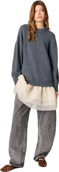 Wool and organza dual-fabric dress