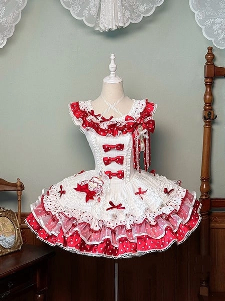 Bowknots on Bodice Tiered Skirt Sweet Jumper Skirt