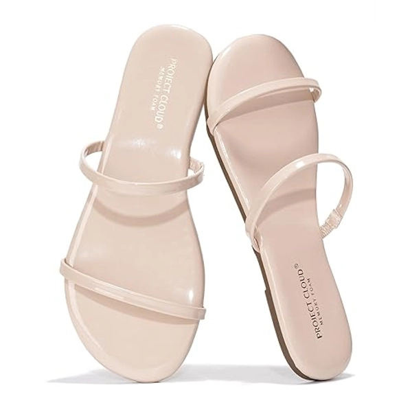 Project Cloud Flip flops for Women - Memory Foam Summer Sandals for Women 2025 - Vegan Leather Beach Sandals - Slip On Beach Essentials Slides (Transition)