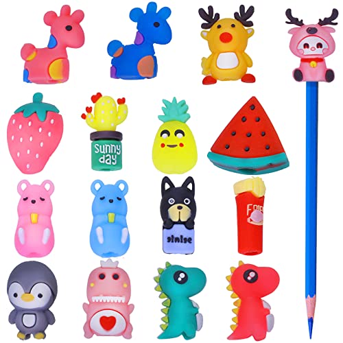 30 Stück Bleistiftaufsätze Karikatur Silikon Bleistiftkappen, Dinosaurier Elch Tier Bleistift-Aufsätze für Kinder, Klassenzimmerpreise für Schule Klassenzimmer Liefert Schulpreise Belohnungen