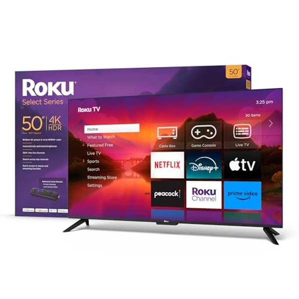 Roku Smart TV – 50-Inch Select Series 4K HDR RokuTV Enhanced Voice Remote, Brilliant 4K Picture, Automatic Brightness, & Seamless Streaming – Live Local News, Sports, Family Entertainment
