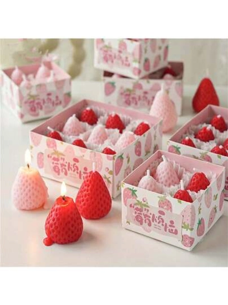 4pcs Strawberry Aromatherapy Candles, Perfect For Photography Props, Indoor Fragrance Decoration And Holiday Gifts Candles For Stress Relief, Relaxation, Bathing, Yoga And Holiday Gifts