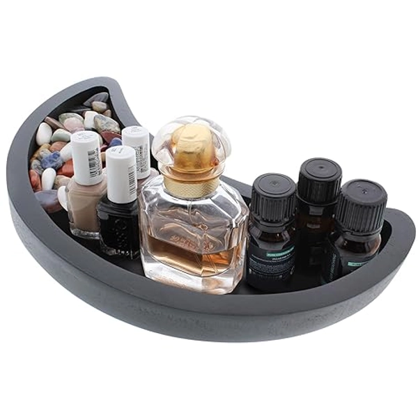 Gothic Curiosities Large Moon Tray - 11 Inch Crystal Display Tray for Stones, Jewelry Plate, Essential Oil Dish - Moon Decor - Black