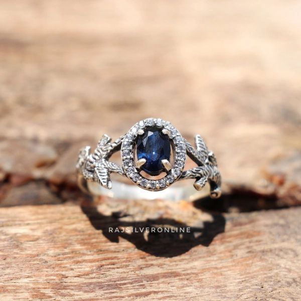 Silver Branches Blue Sapphire Ring, Unique Designer Ring, 925 Sterling Silver Engagement Ring, Wedding Ring, Twig Gemstone Ring Gift For Her