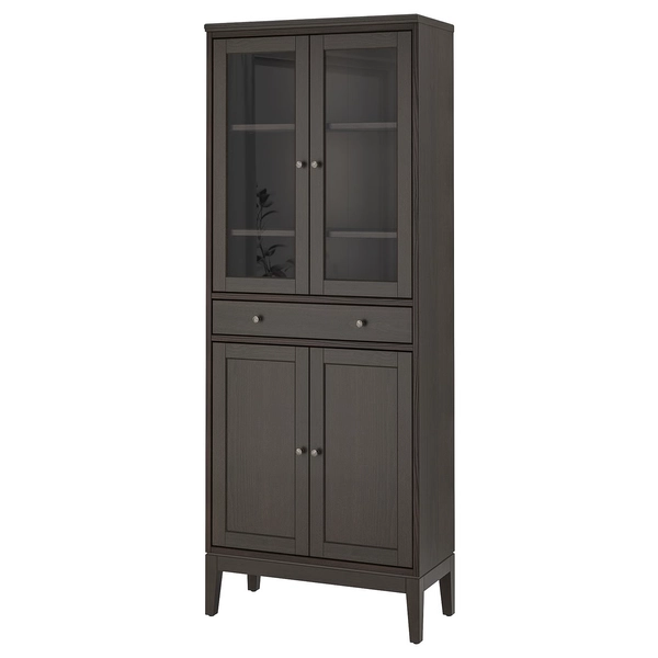 IDANÄS High cabinet w gls-drs and 1 drawer - dark brown stained 81x39x211 cm (31 7/8x15 3/8x83 1/8 ")