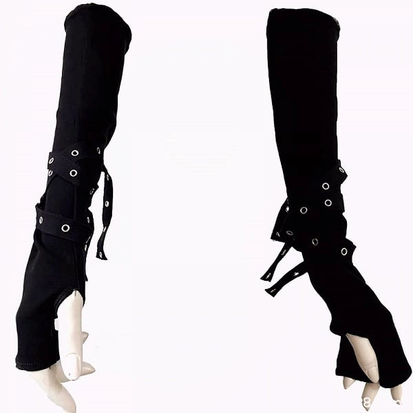 [$11.99]Straps Design Gothic Black Long Gloves