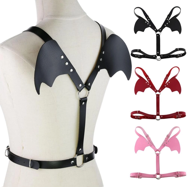 'Wings of Death' Black bat/ demon wing faux leather harness