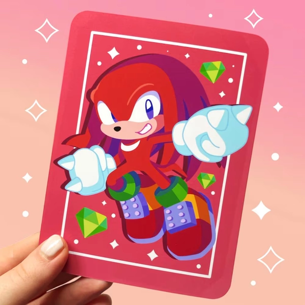 Knuckles inspired print | Chibi echidna master emerald guardian art | Red | Kawaii aesthetic