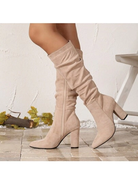 Damesmode Kniehoge laarzen met stapelhak, nieuwe herfst Western-stijl Puntige neus Chunky hak Rijlaarzen