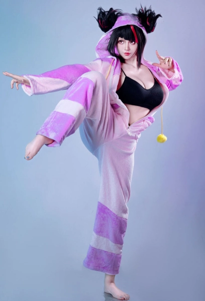 Street Fighter Juri Cosplay Costume Plush Onesie Pajama and Bra Set Kawaii Homewear