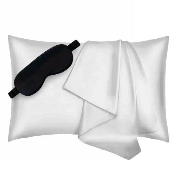 NEW 1 Grey Silk Pillowcase w/1 Black Silk Eye Mask Set 30% off at checkout.