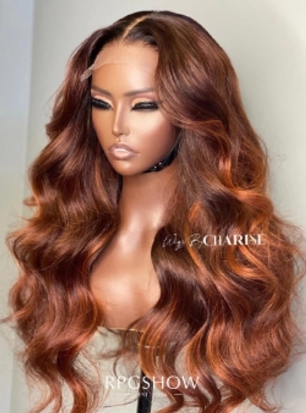Wavy Auburn Brown, Ginger Highlights