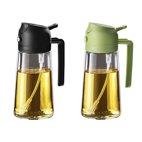TrendPlain 16oz/470ml Olive Oil Sprayer for Cooking - 2 in 1 Olive Oil Dispenser for Kitchen Gadgets, Air Fryer, Salad, and BBQ - Black & Green - Black&Green